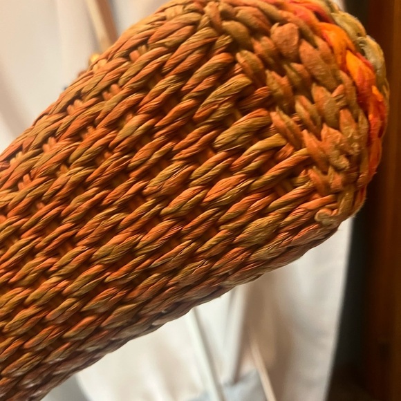 Vintage Straw  Rainbow Woven Handbag with Beaded Handle - Picture 5 of 8